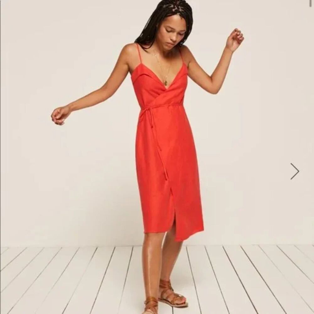 Reformation Cruz Wrap Midi Dress in Red Fruit Punch (M)
